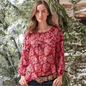 Sundance | 100% Silk Imperial Gardens Floral Semisheer Blouse